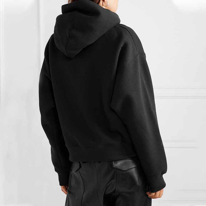 Women's Off Shoulder Hoodie Rib Knitted Cuffs Zipper Hoodie