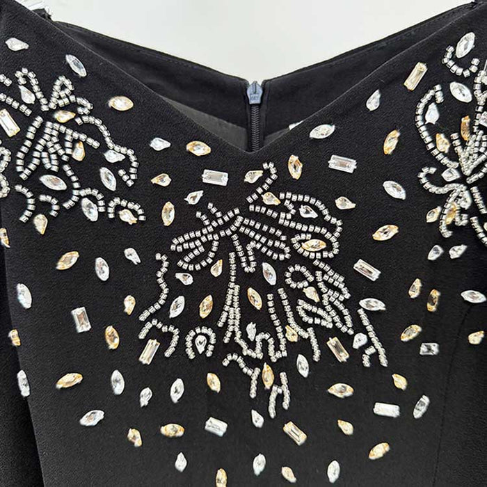 Womens Off-The-Shoulder Black Beaded Long Prom Dress Mermaid Ball Gown