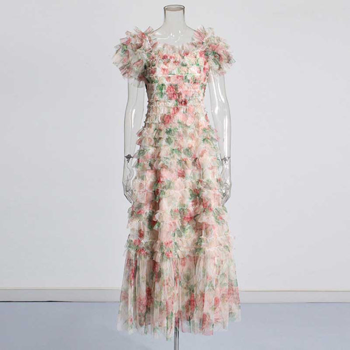 Womens Off The Shoulder Tulle Maxi Dress Chic Party Floral Event Dress