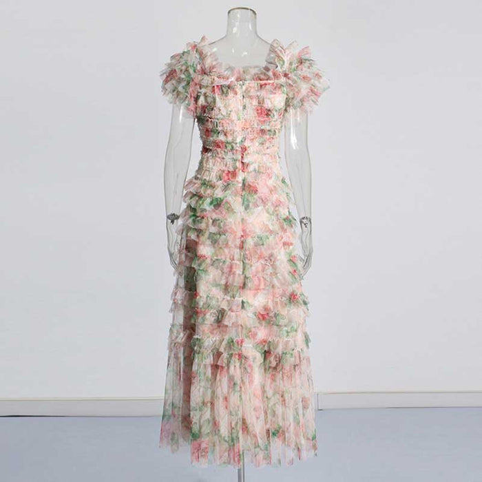 Womens Off The Shoulder Tulle Maxi Dress Chic Party Floral Event Dress