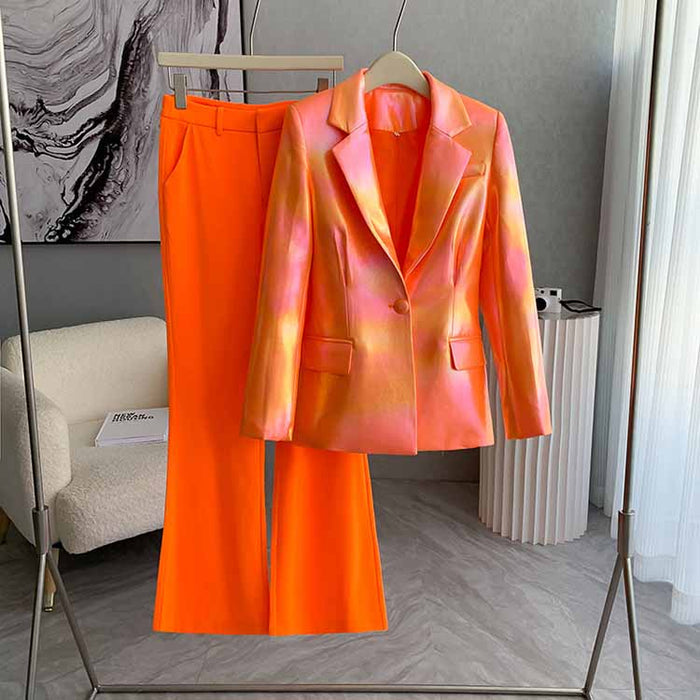 Women's One Button Orange Pantsuit Flare Pants Event Suit Two Pieces Formal Suits