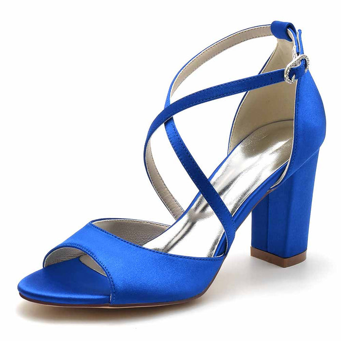 Women's Open Toe Chunky Heeled Sandals Satin Pump Prom Sandals