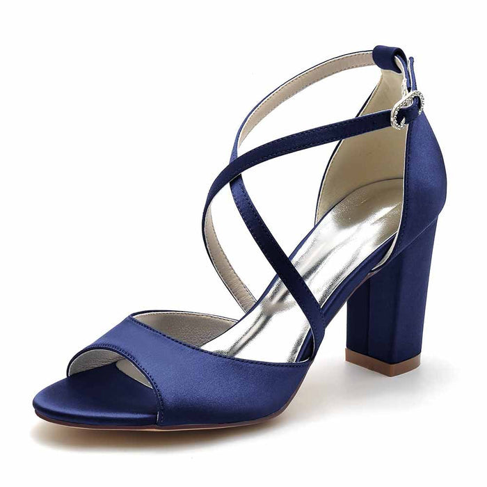 Women's Open Toe Chunky Heeled Sandals Satin Pump Prom Sandals