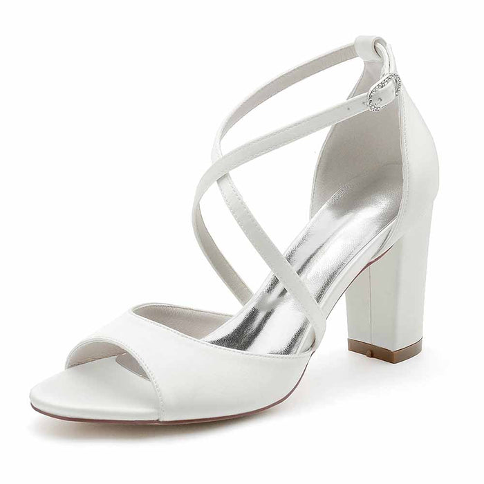 Women's Open Toe Chunky Heeled Sandals Satin Pump Prom Sandals