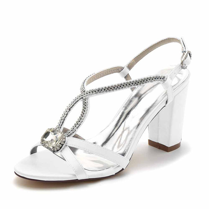 Women's Open Toe Heeled Sandals Beaded Satin Pump Party Prom Sandals