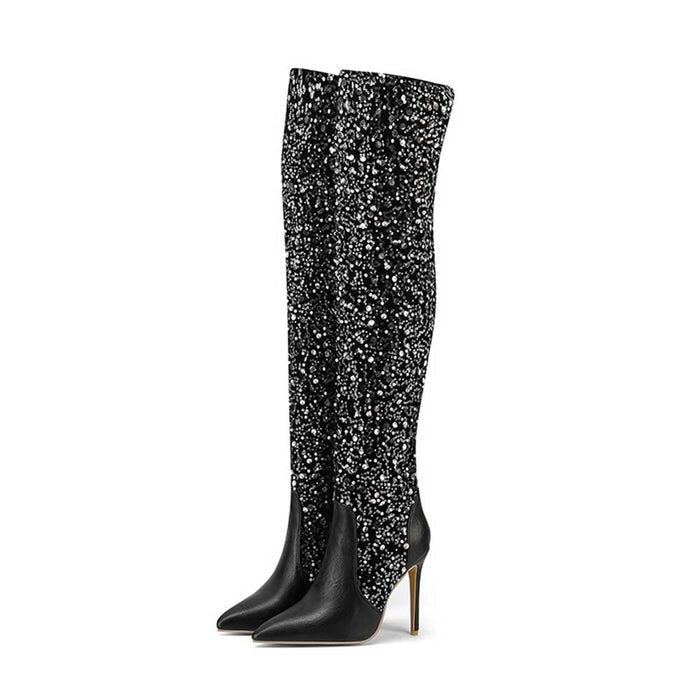 sd-hk women's over the knee glitter boots with a stylish pointed toe and high heel for elegant looks