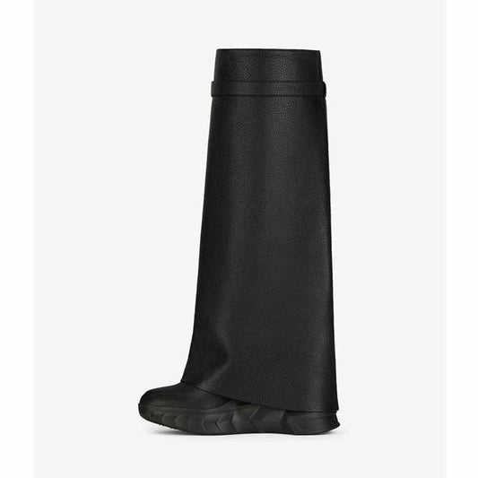 Stylish women's padlock knee high boots in black with a modern design and comfortable sole