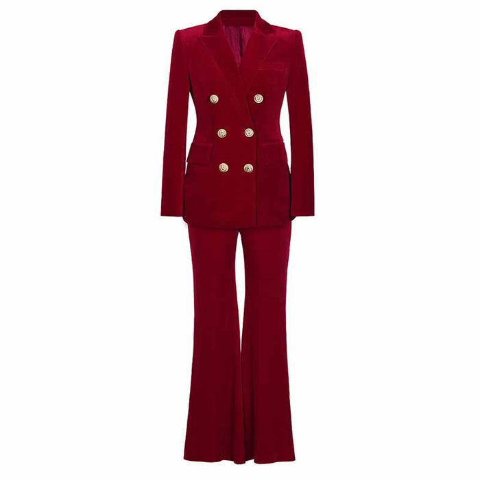 Women's Pantsuit Velvet Blazer Formal Pant Set