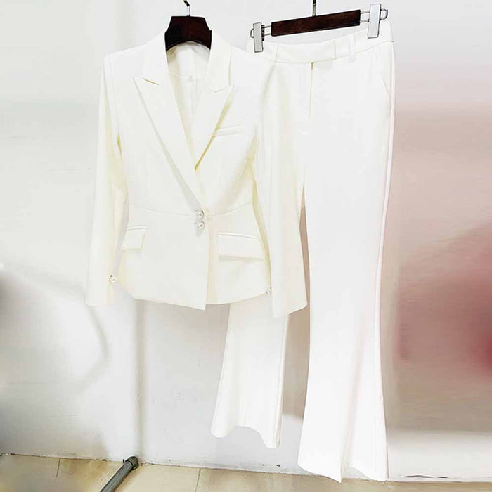 Womens Pantsuit White Flared Trouser Suit Two Pieces Wedding Pantsuit