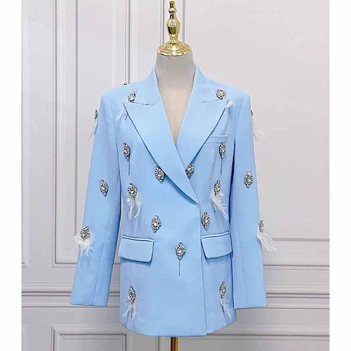 Women's Pantsuit With Diamond and Feather Embellished Formal Set Party Suit