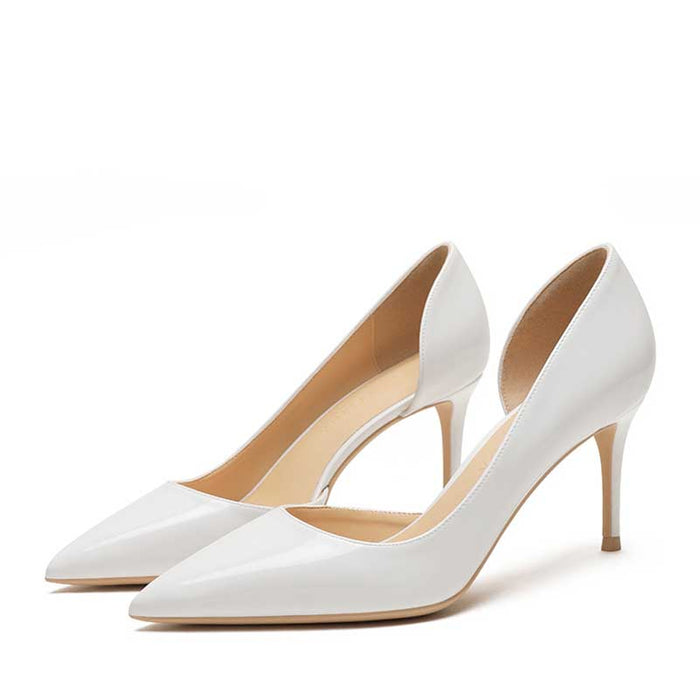 Elegant SD Dresscode women's patent leather party heels in white for a classy look