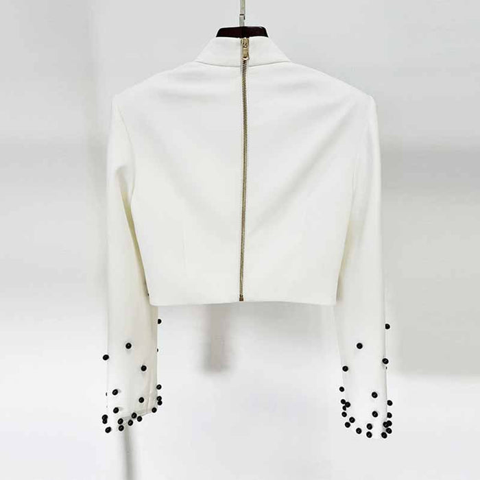 Women's Pearl Beaded Cocktail Skirt Suit White Two-Piece Long Skirt Suit