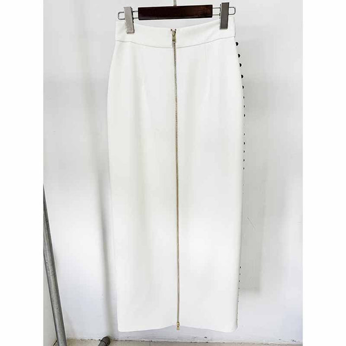 Women's Pearl Beaded Cocktail Skirt Suit White Two-Piece Long Skirt Suit