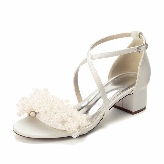 Women's Pearl Embellished Block Heel Sandals for Wedding Party | Elegant Bridal & Bridesmaid Shoes
