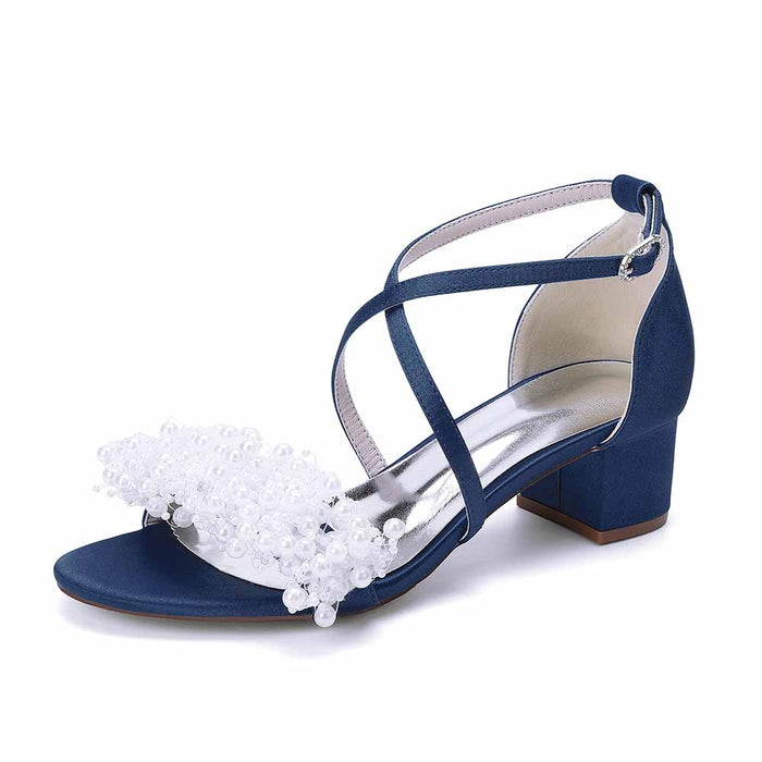 Women's Pearl Embellished Block Heel Sandals for Wedding Party | Elegant Bridal & Bridesmaid Shoes