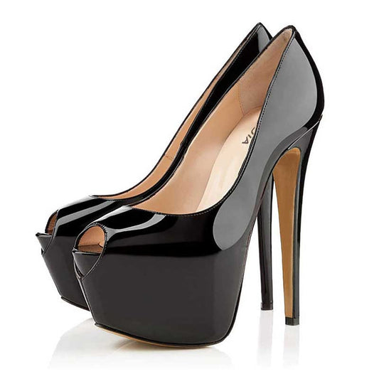 Women's Peep Toe Platform Pumps Heeled Stiletto Slip On Prom Shoes