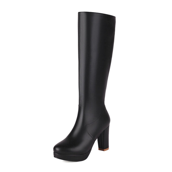 Women's platform chunky heeled knee high boots