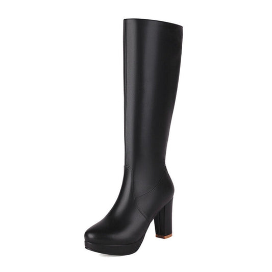 Women's platform chunky heeled knee high boots