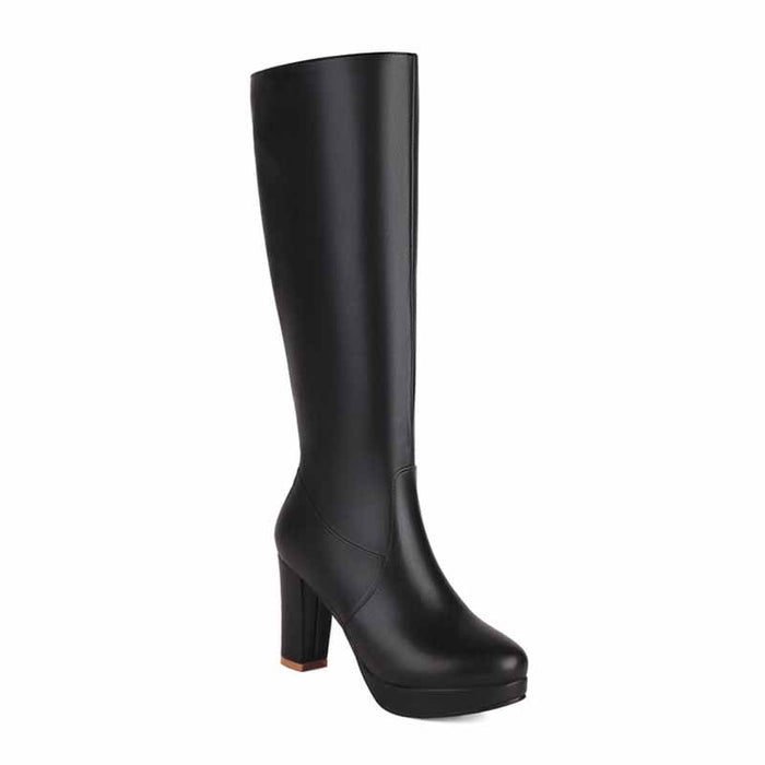 Women's platform chunky heeled knee high boots
