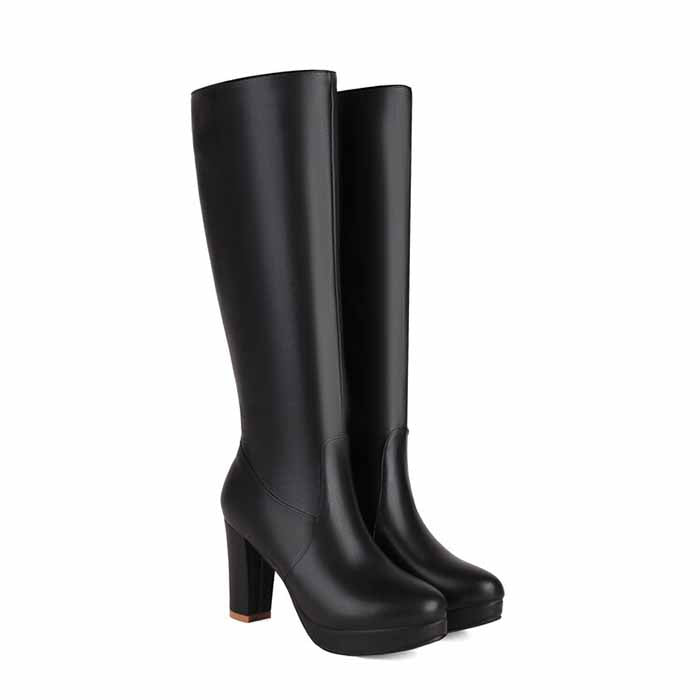 Women's platform chunky heeled knee high boots