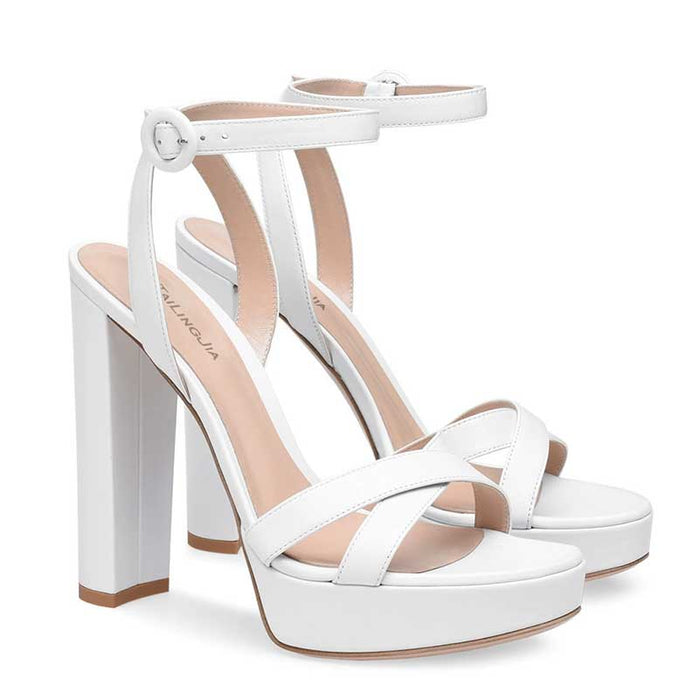 SD Dresscode Women's Platform Pump Sandals in White with Chic Strappy Design