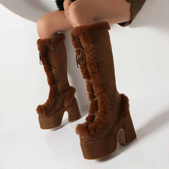 S&DCo. women's platform snow boots featuring fur trim and high heels for stylish winter wear
