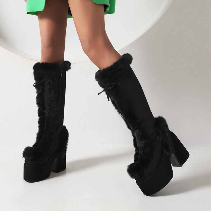 S&DCo. women's platform snow boots in black with fur trim for stylish winter protection
