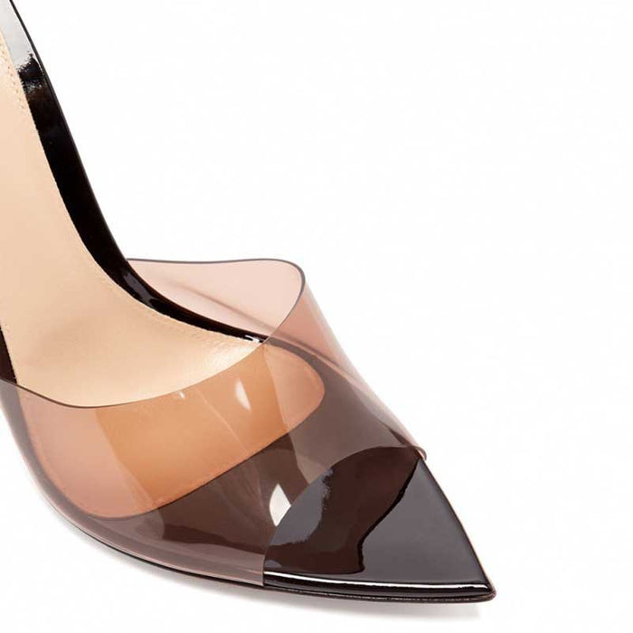 Womens PVC High Heeled Mules Peep Toe Stiletto Sandals