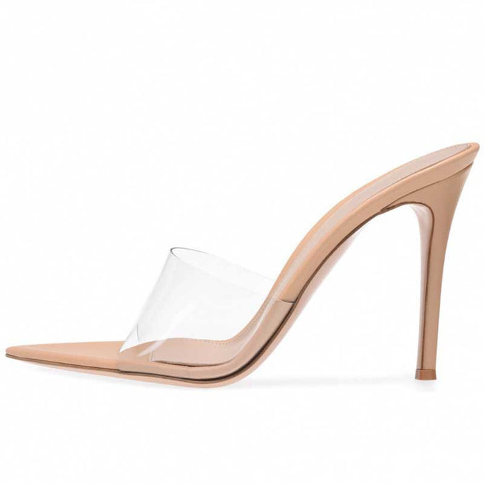 Womens PVC High Heeled Mules Peep Toe Stiletto Sandals