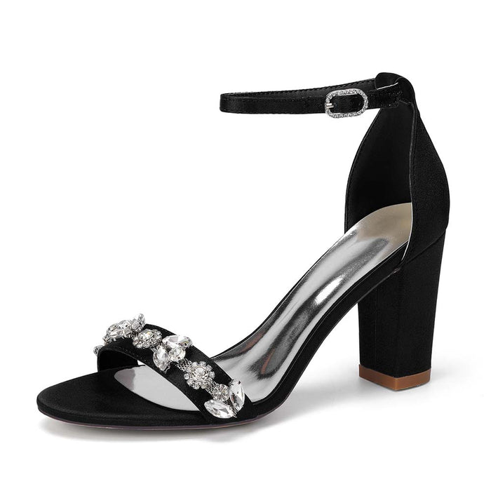 Women's Rhinestone Chunky Heel Ankle Strap Sandals – Bridal & Formal Event Footwear