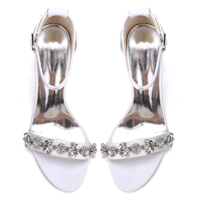 Women's Rhinestone Chunky Heel Ankle Strap Sandals – Bridal & Formal Event Footwear