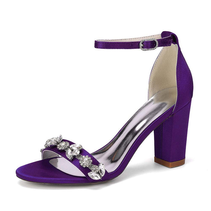 Women's Rhinestone Chunky Heel Ankle Strap Sandals – Bridal & Formal Event Footwear