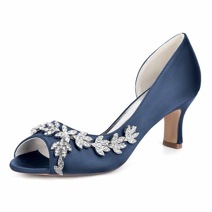 Women's rhinestone peep toe low heel wedding shoes - bridal sandals for formal events