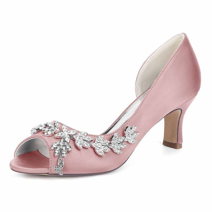 Women's rhinestone peep toe low heel wedding shoes - bridal sandals for formal events
