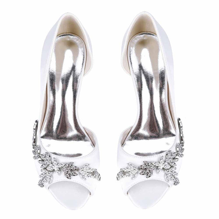 Women's rhinestone peep toe low heel wedding shoes - bridal sandals for formal events