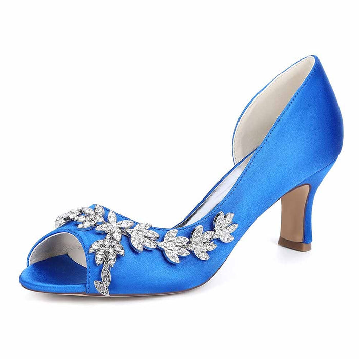 Women's rhinestone peep toe low heel wedding shoes - bridal sandals for formal events