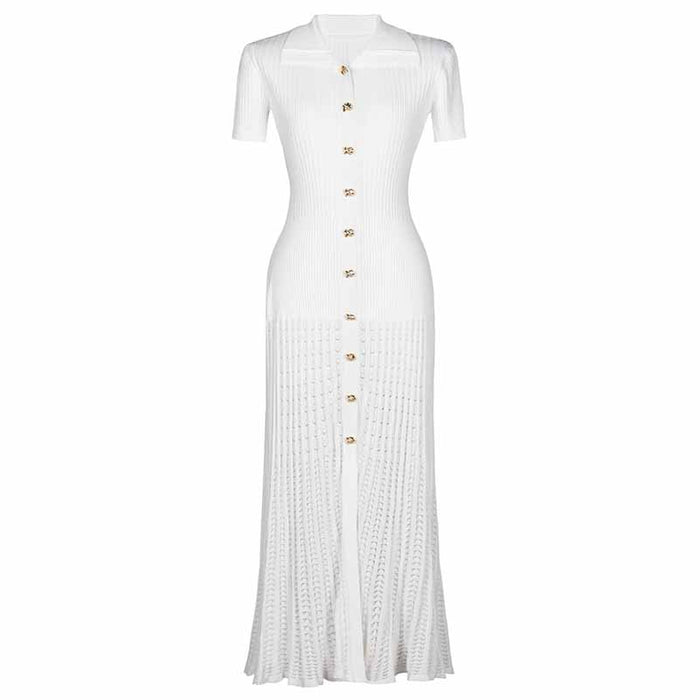 Women's Ribbed-knit Short Sleeved Midi Dress