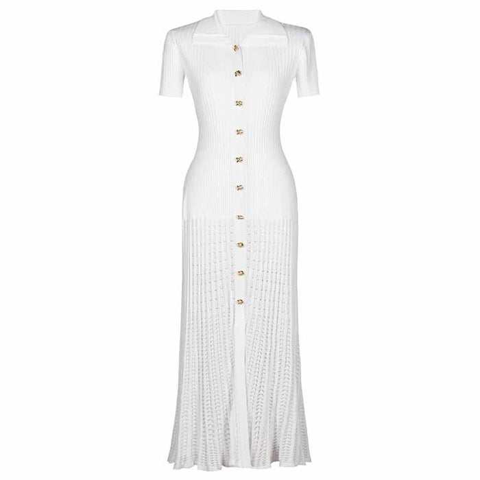 Women's Ribbed-knit Short Sleeved Midi Dress