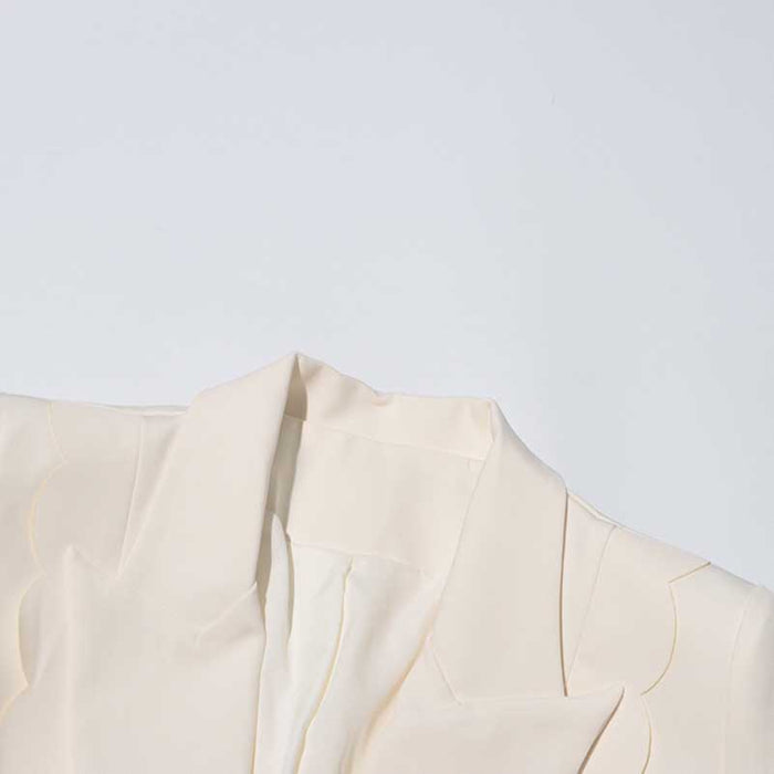 Women's Ruffled Blazer One Button Ivory Coat