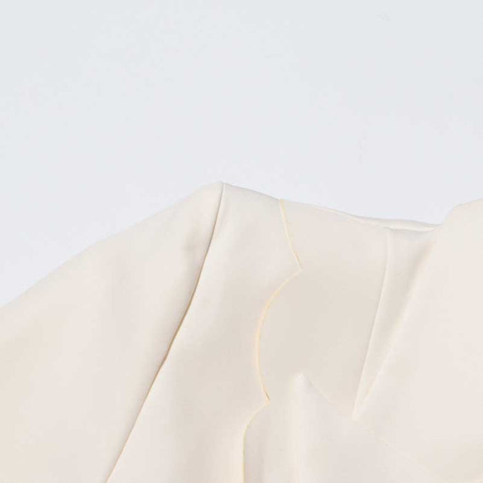 Women's Ruffled Blazer One Button Ivory Coat