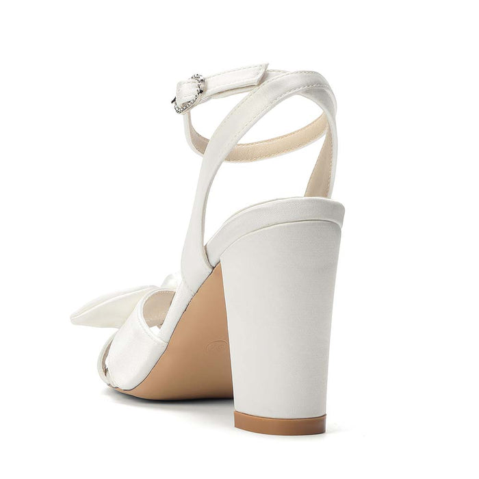 Women's Satin Ankle Strap Chunky Heel Sandals with Bow | Bridal Wedding Shoes & Formal Party Dress Footwear