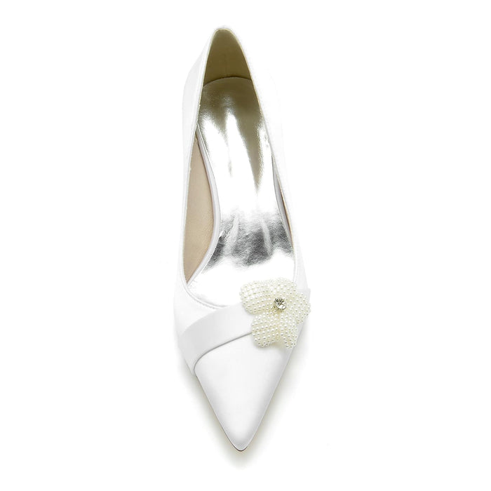 Women's Satin Heels Pointed Toe Bridal Wedding Heels