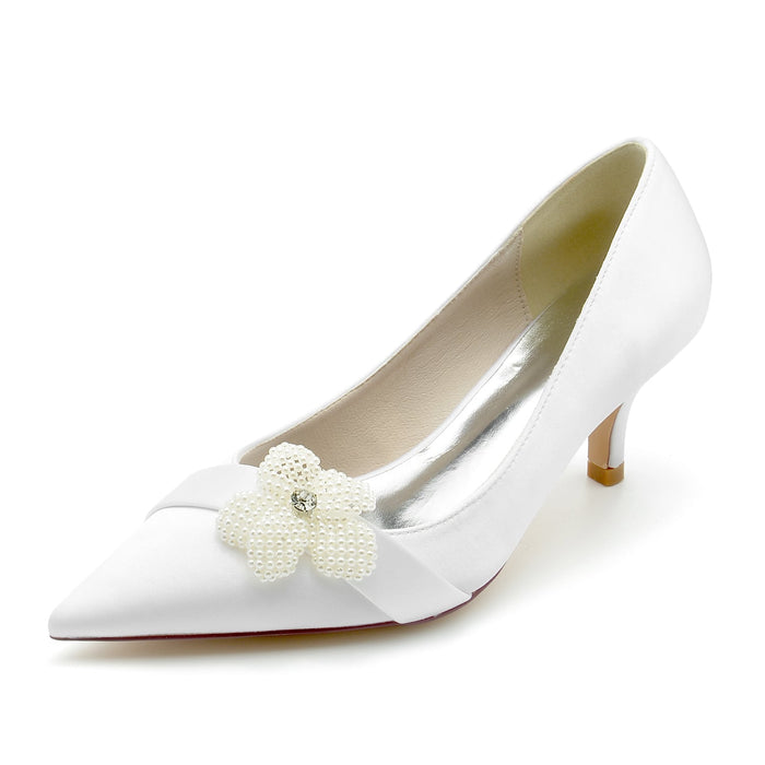 Women's Satin Heels Pointed Toe Bridal Wedding Heels