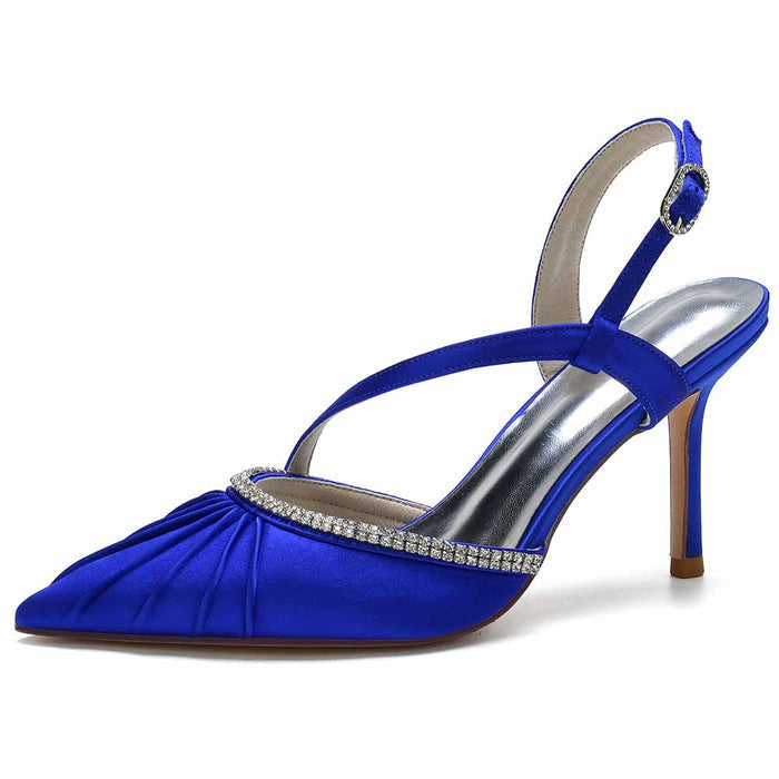 S&DCo. women's satin wedding heels in royal blue with sparkling embellishments and a sleek design