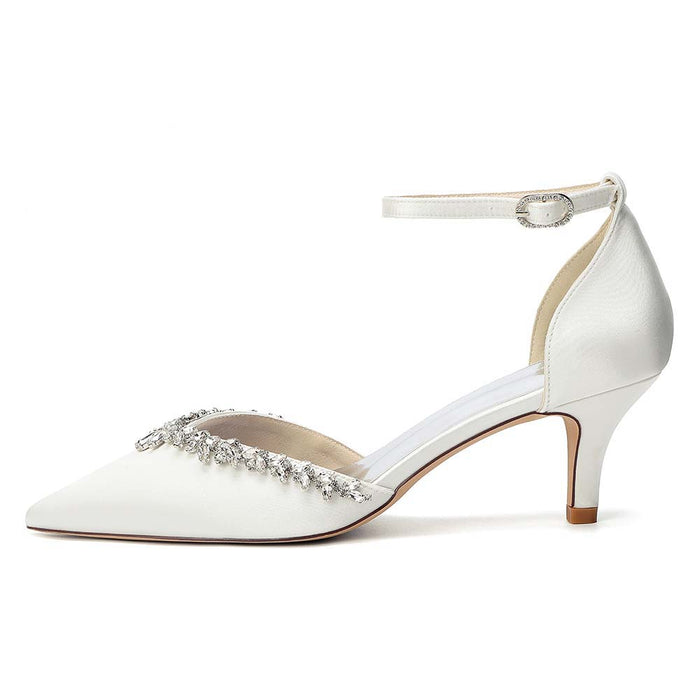 Women's Satin Wedding Shoes with Ankle Strap Rhinestone Embellished