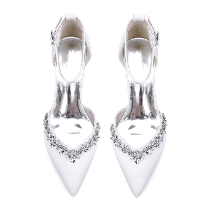 Women's Satin Wedding Shoes with Ankle Strap Rhinestone Embellished