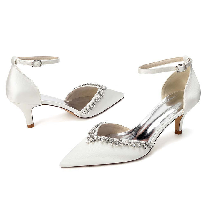 Women's Satin Wedding Shoes with Ankle Strap Rhinestone Embellished
