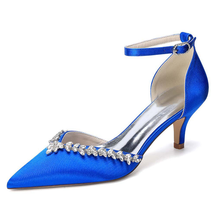 Women's Satin Wedding Shoes with Ankle Strap Rhinestone Embellished