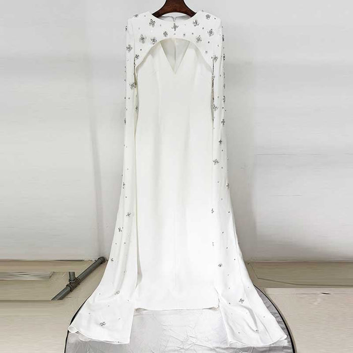 Womens Sequin-Beaded Cape Sleeves Long Formal Dress Wedding Prom Gown