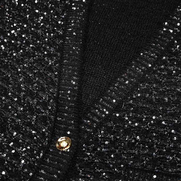 Women's Sequin Knited Top Coat with Lace-up Belted